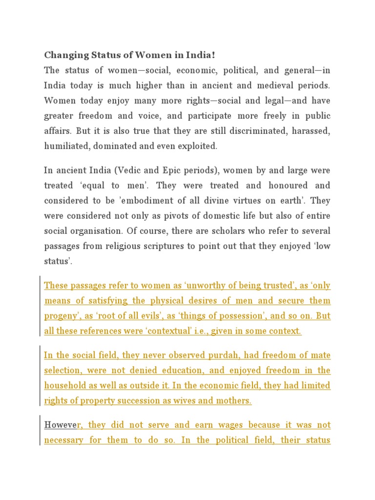 Evolving Status of Women in India | PDF | Women's Rights ...