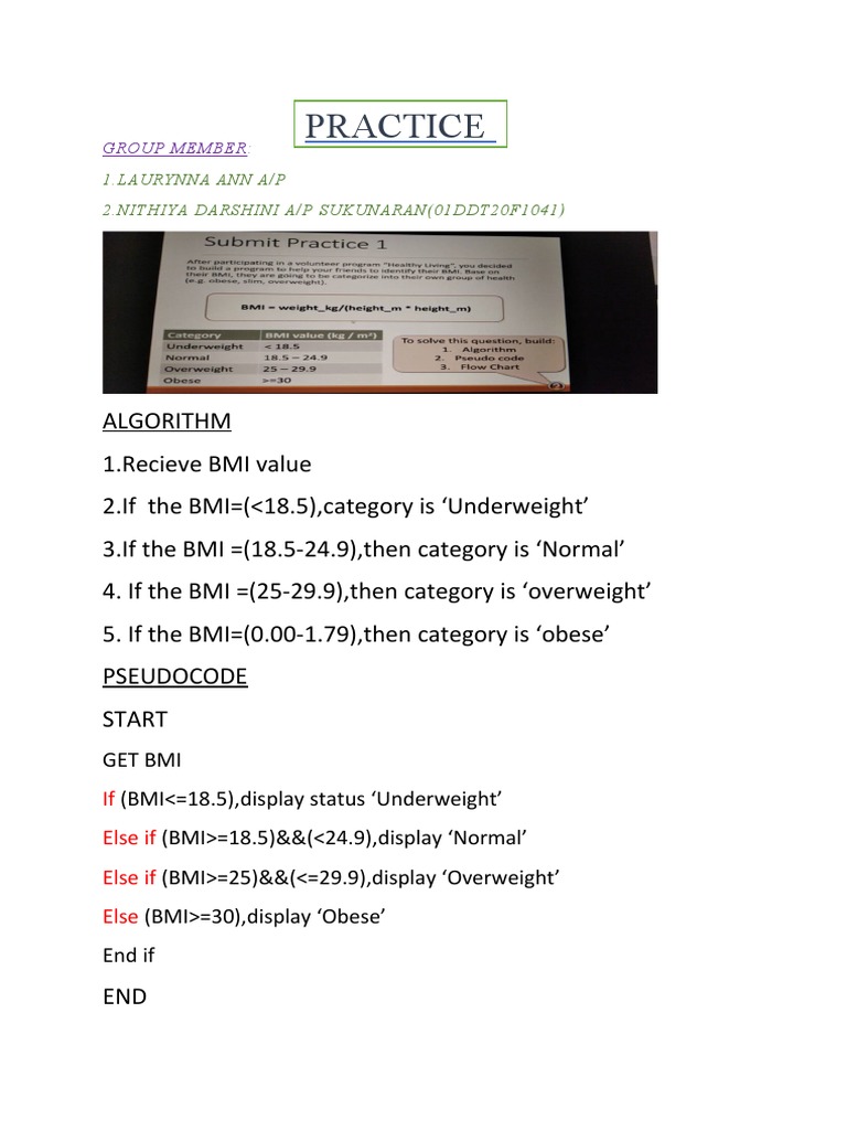 BMI Classification Algorithm Guide | PDF