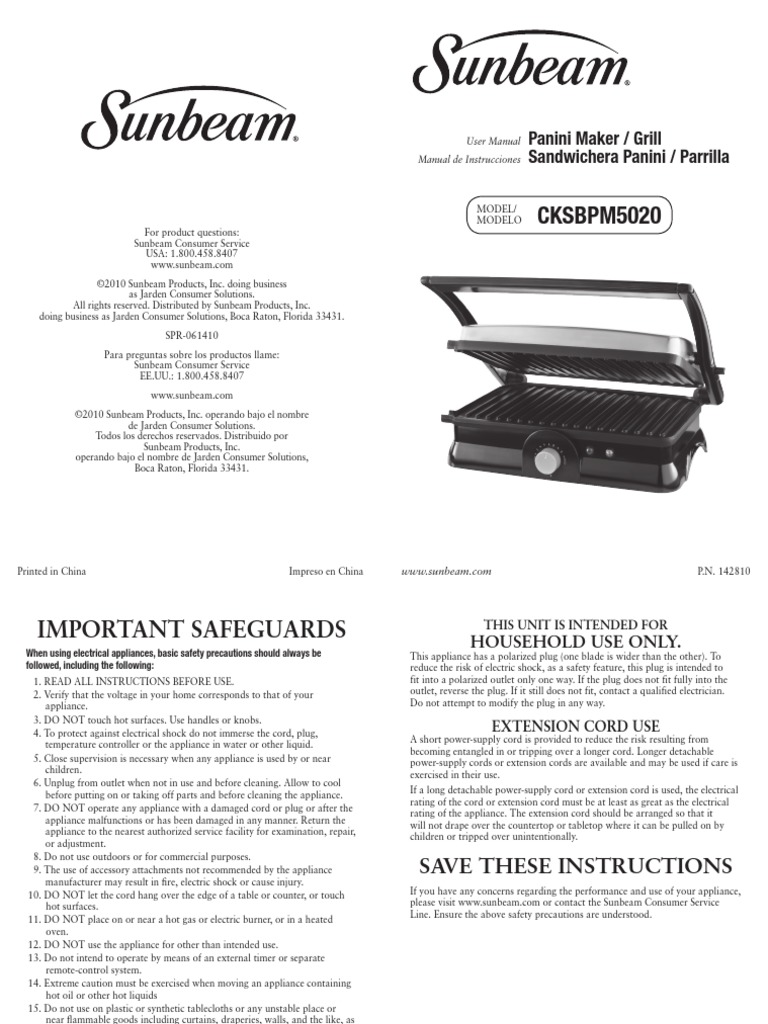 CKSBPM5020 Panini Maker / Grill Sandwichera Panini / Parrilla PDF