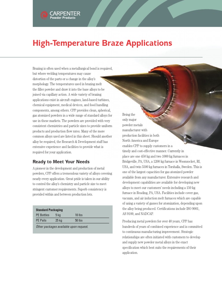HighTemperature Braze Applications Ready To Meet Your Needs PDF
