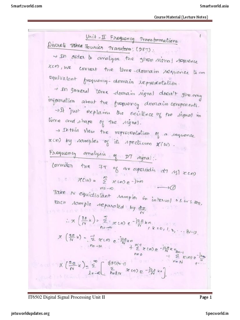 IT6502 Digital Signal Processing Unit II Course Material (Lecture