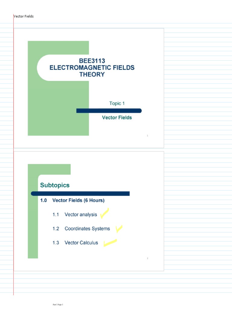 Vector Fields: Part 1 Page 1 | PDF