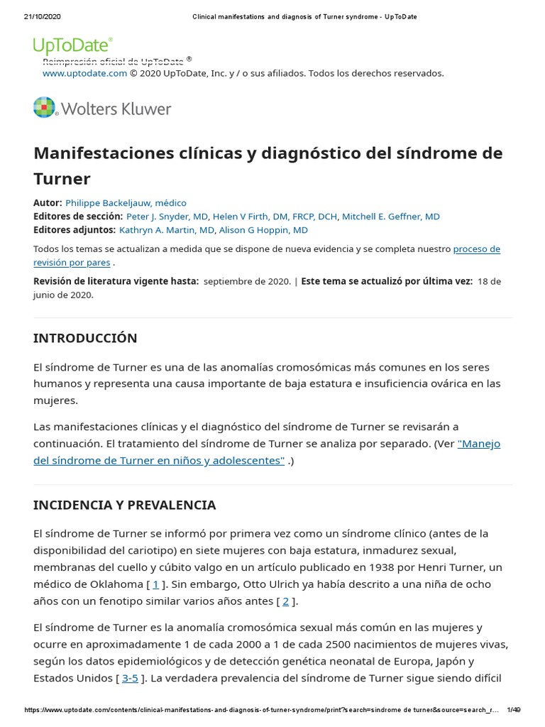 Clinical Manifestations and Diagnosis of Turner Syndrome UpToDate