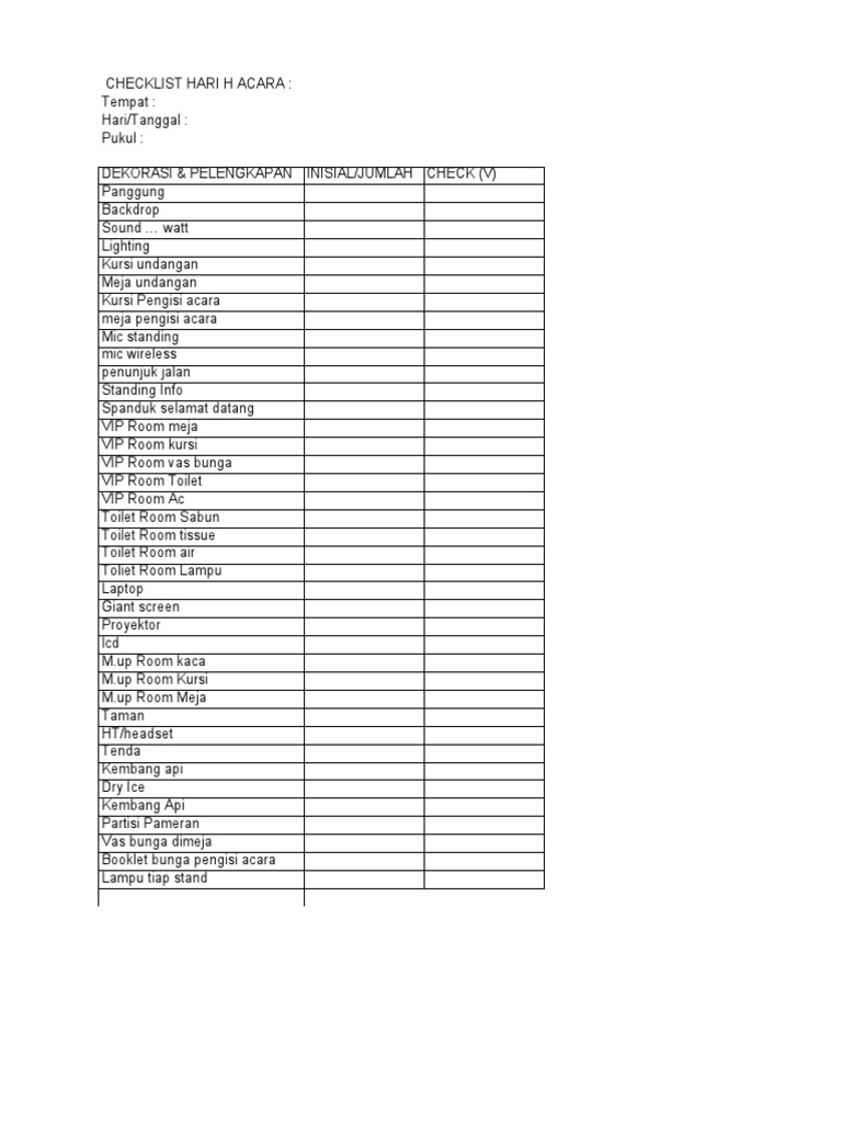 Checklist Persiapan Acara Lengkap | PDF | Seni