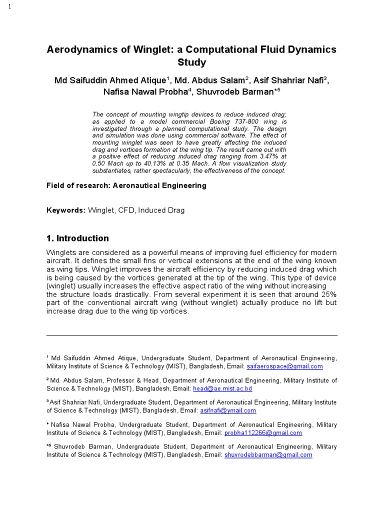 Aerodynamics of Winglet: A Computational Fluid Dynamics Study | PDF ...