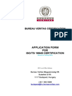 Bureau Veritas Certification: Application Form FOR Iso/Ts 16949 Certification