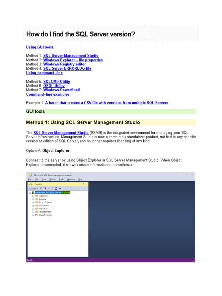 How Do I Find The SQL Server Version | PDF | Microsoft Sql Server ...