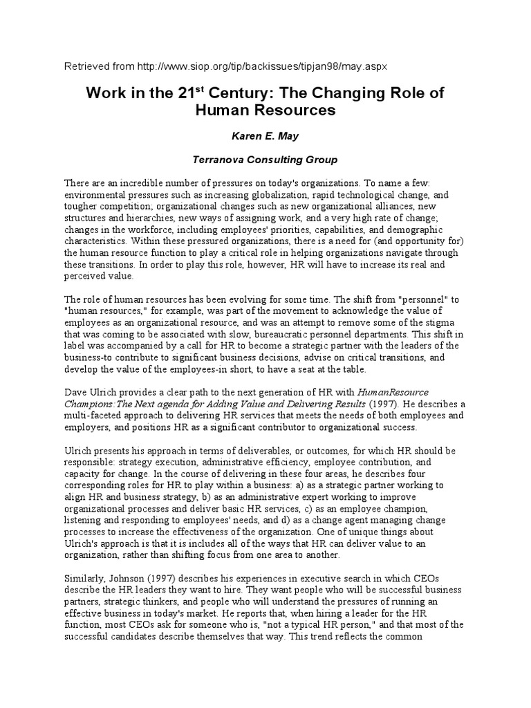 Work in The 21st Century, The Changing Role of Human Resources | PDF ...