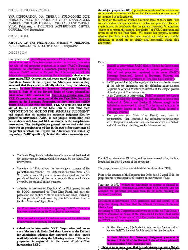 Yulo King Ranch Ownership Dispute | PDF | Summary Judgment | Deposition ...