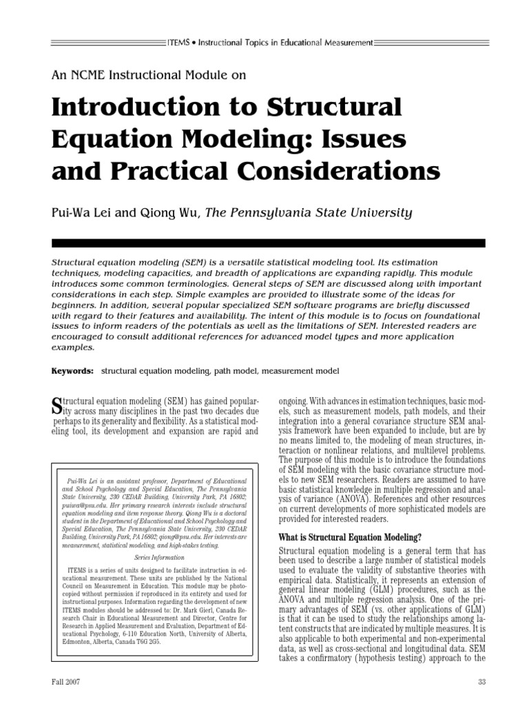 An Introduction to the Foundations of Structural Equation Modeling: A ...