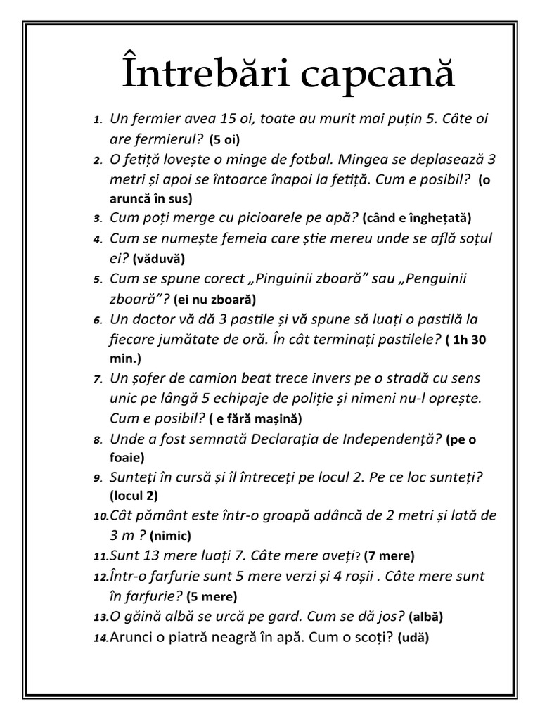 Intrebari Capcana Întrebări Capcană | PDF