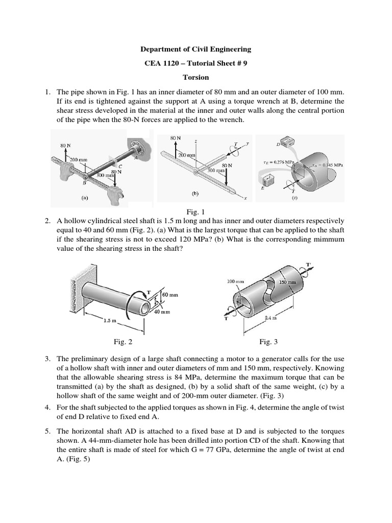 Department of Civil Engineering CEA 1120 - Tutorial Sheet # 9 Torsion ...