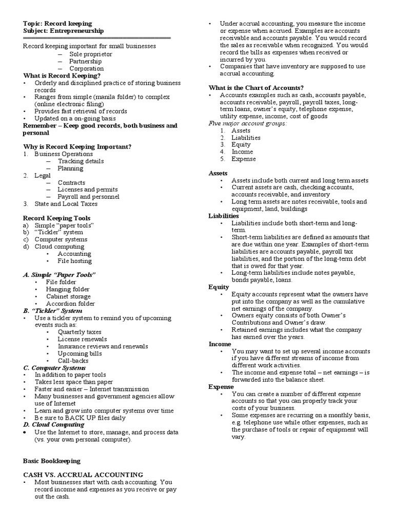Record Keeping PDF Accrual Expense