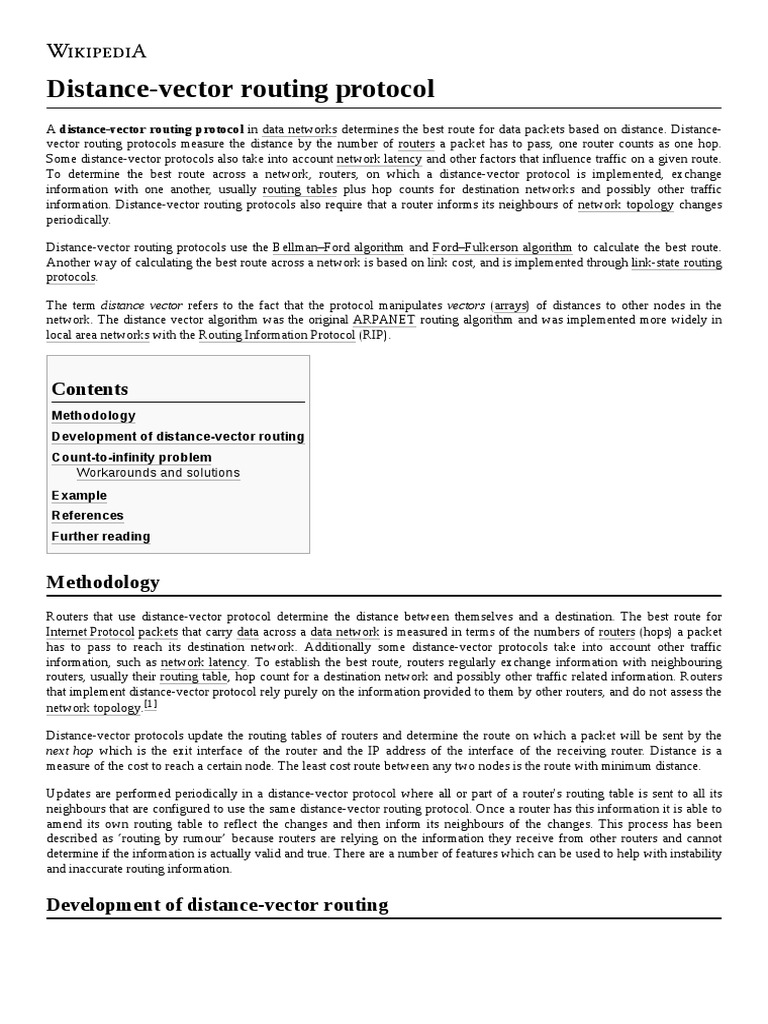 DistanceVector Routing Protocol PDF Routing Data Transmission