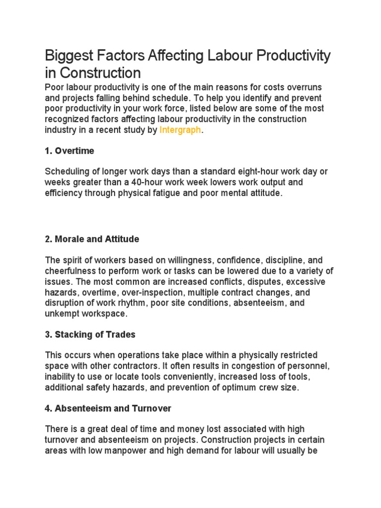 Key Factors Impacting Construction Productivity | PDF | Turnover ...