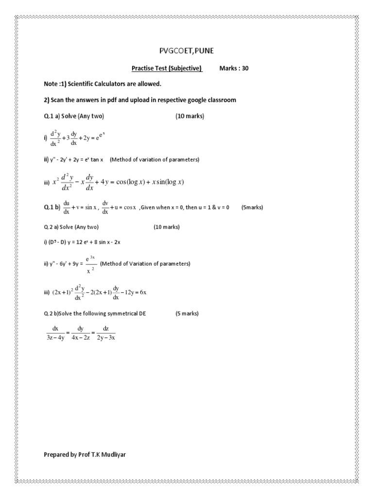 Advanced Differential Equations Test | PDF