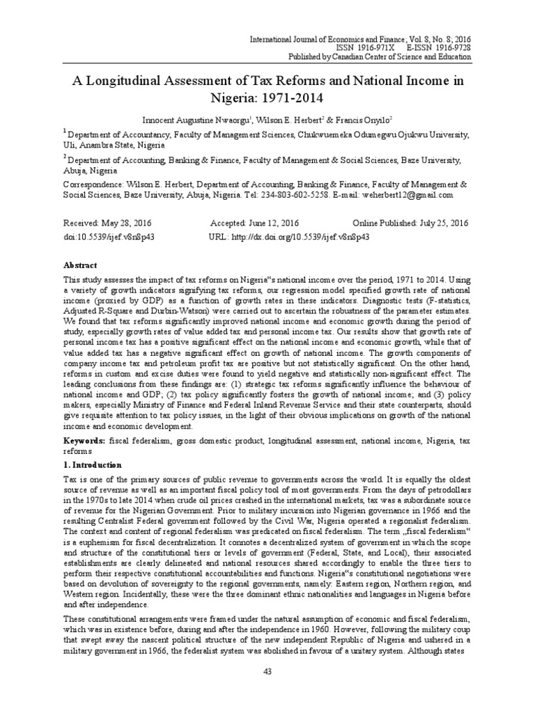 A Longitudinal Assessment of Tax Reforms and National Income in Nigeria ...