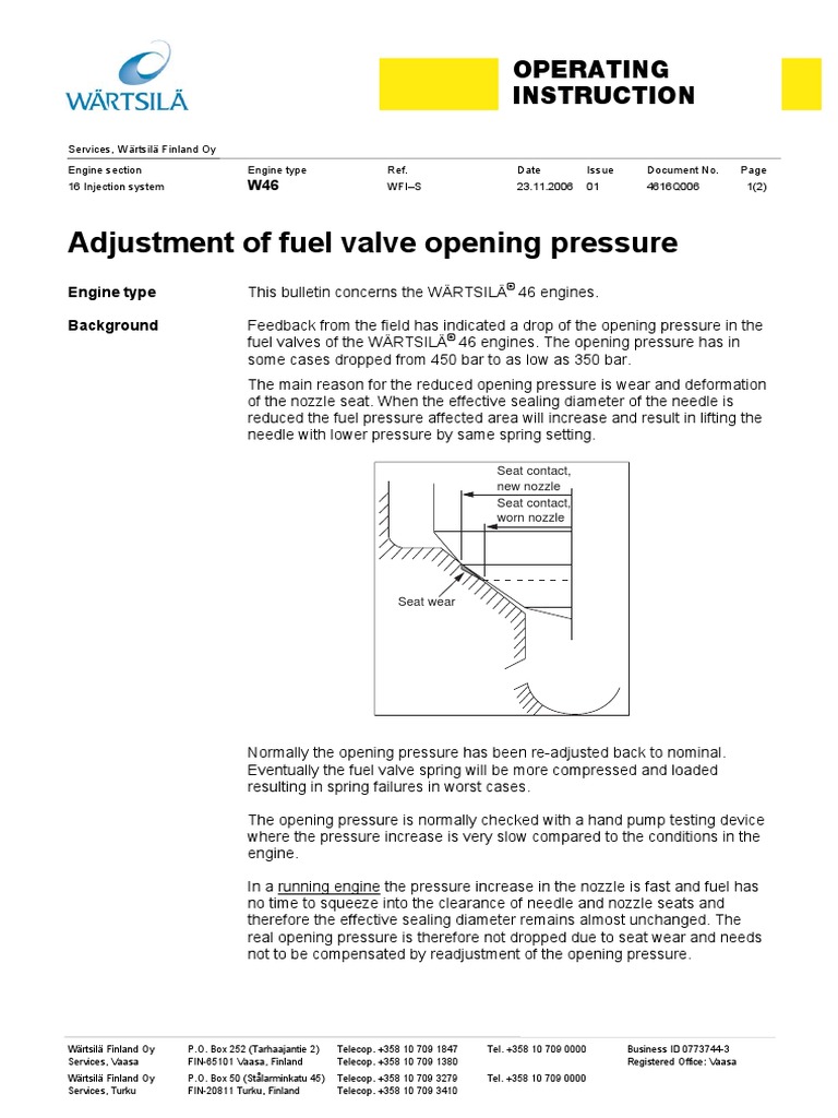 W46 Adjustment of Fuel Valve Opening Pressure 4616Q006 01gb PDF