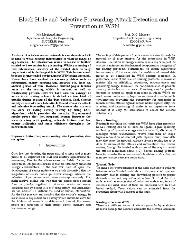 Black Hole and Selective Forwarding Attack Detection and Prevention in ...