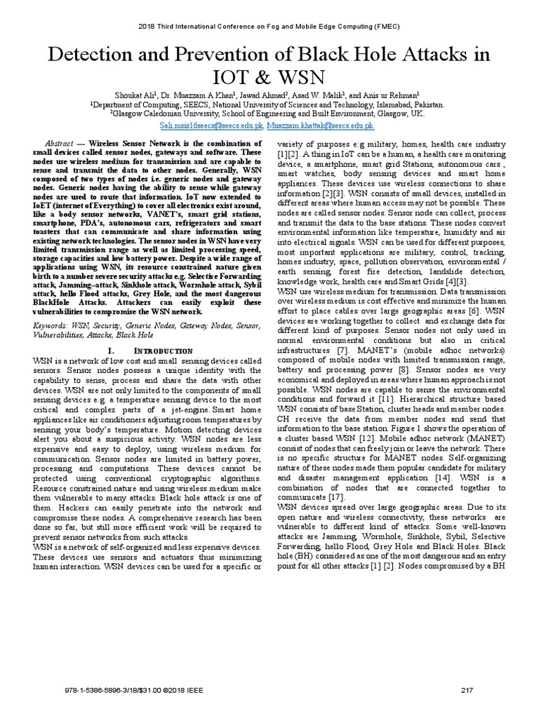 Detection and Prevention of Black Hole Attacks in IOT and WSN 2018 ...