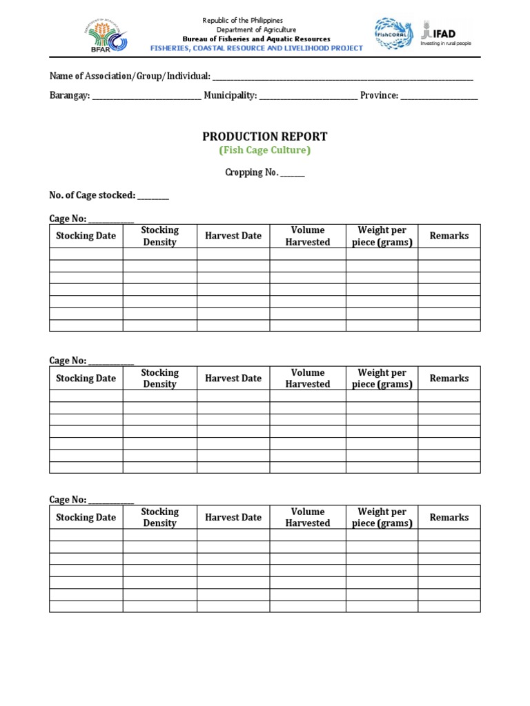 Production Report: (Fish Cage Culture) | PDF | Fishery | Harvest