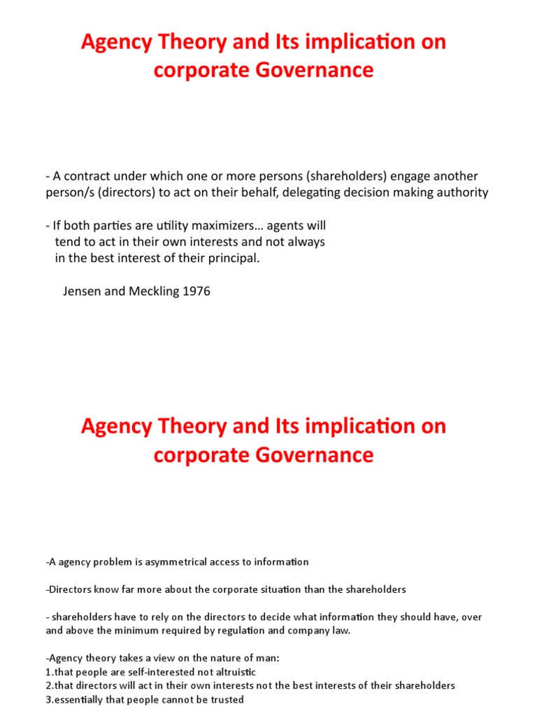 Agency Theory and Its Implication On Corporate Governance | PDF ...
