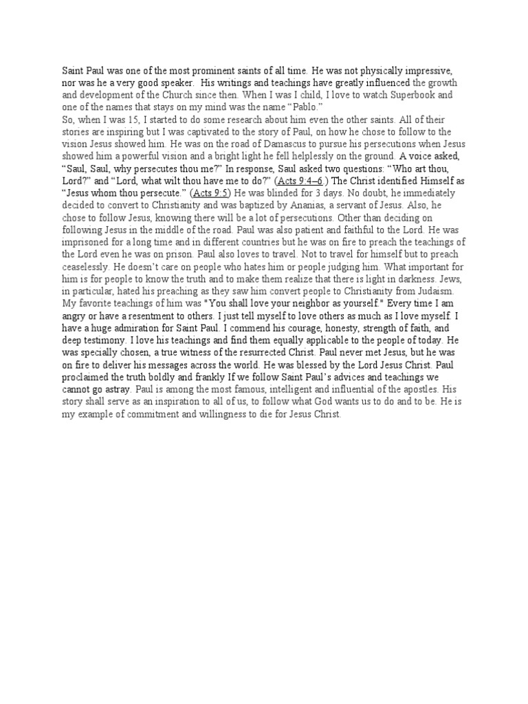 Saint Paul's Inspiring Conversion and Dedication to Spreading the Gospel PDF Paul The