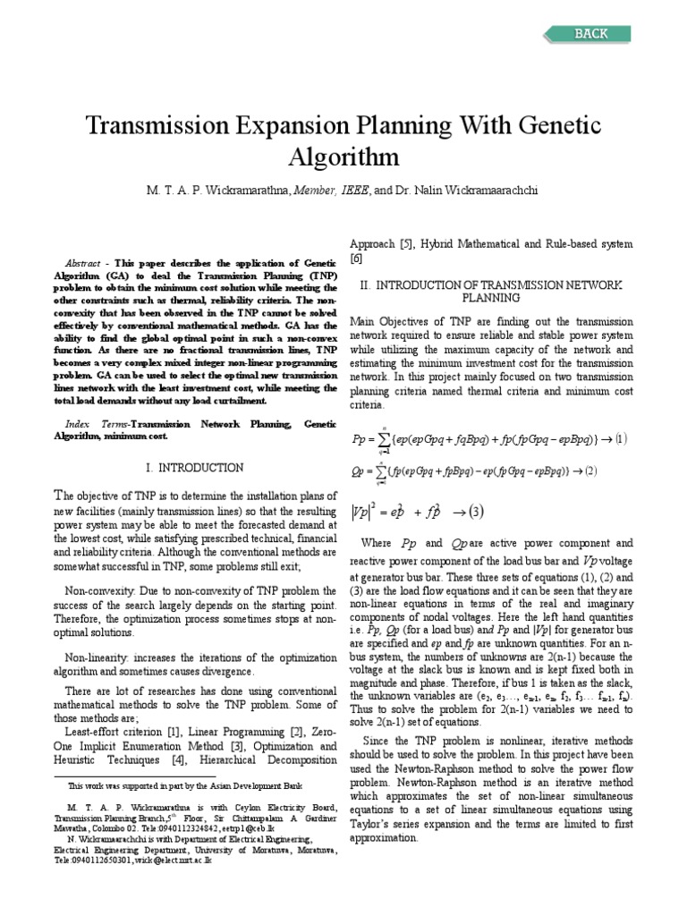 Genetic Algorithm for Transmission Planning | PDF | Genetic Algorithm ...