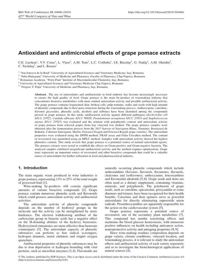 Antioxidant and Antimicrobial Effects of Grape Pomace Extracts | PDF ...