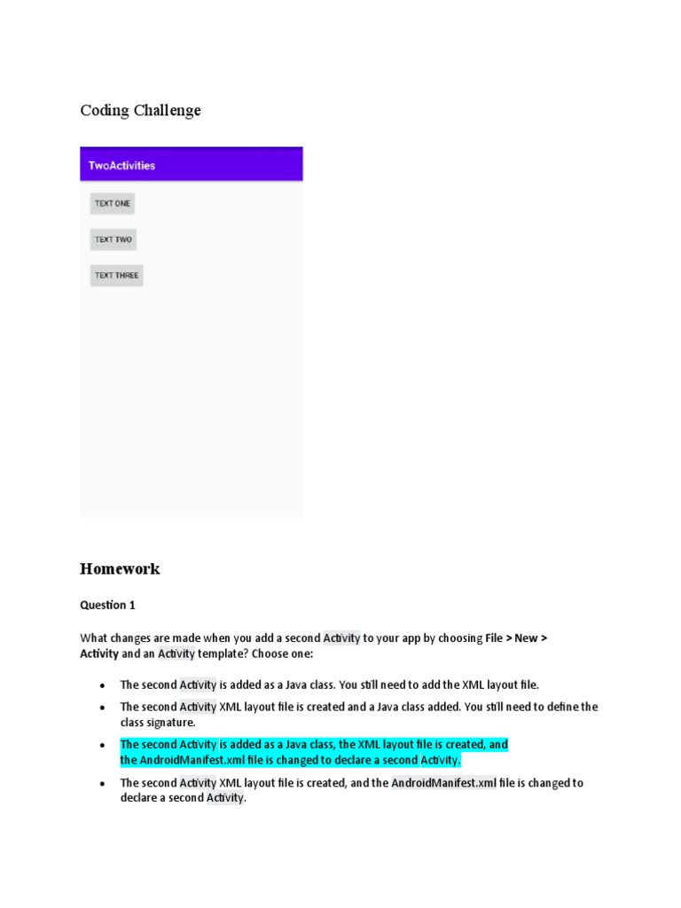 Coding Challenge: Homework | PDF | Xml | Android (Operating System)