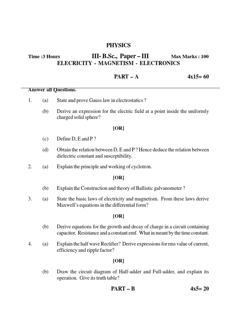 Electricity, Magnetism, and Electronics Exam | PDF | Capacitor ...