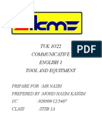 TUK 1O22 Communicative English 1 Tool and Equitment