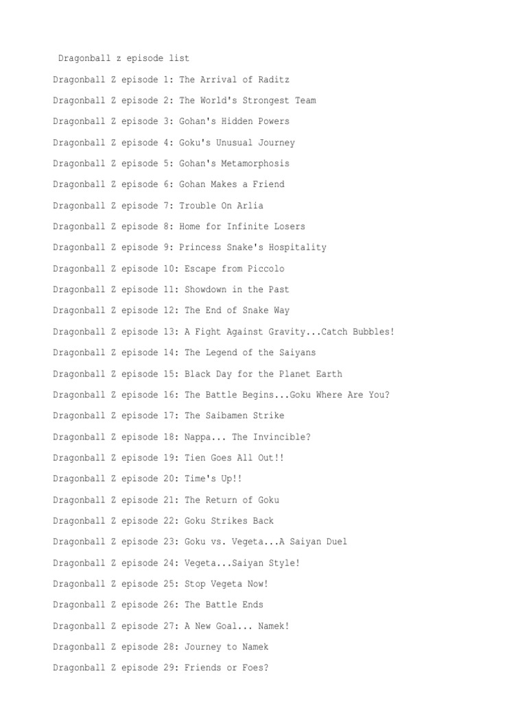 Dragonball Z Episode List PDF Dragon Ball
