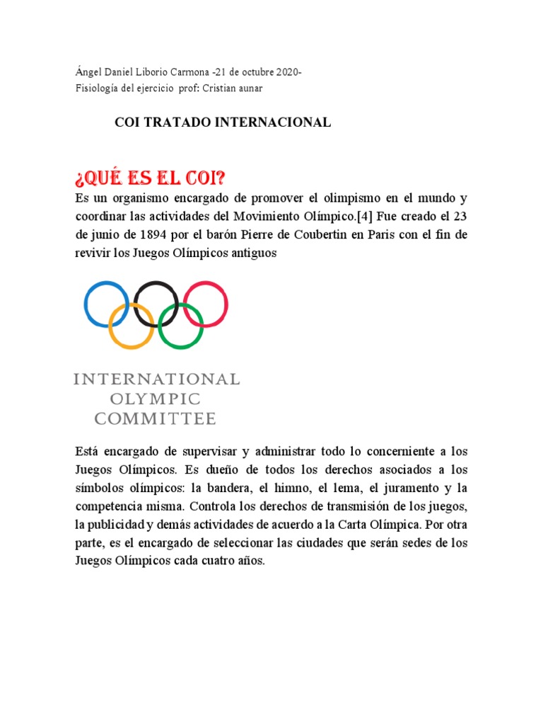 Qué es el COI y sus funciones principales | PDF | Juegos olímpicos ...