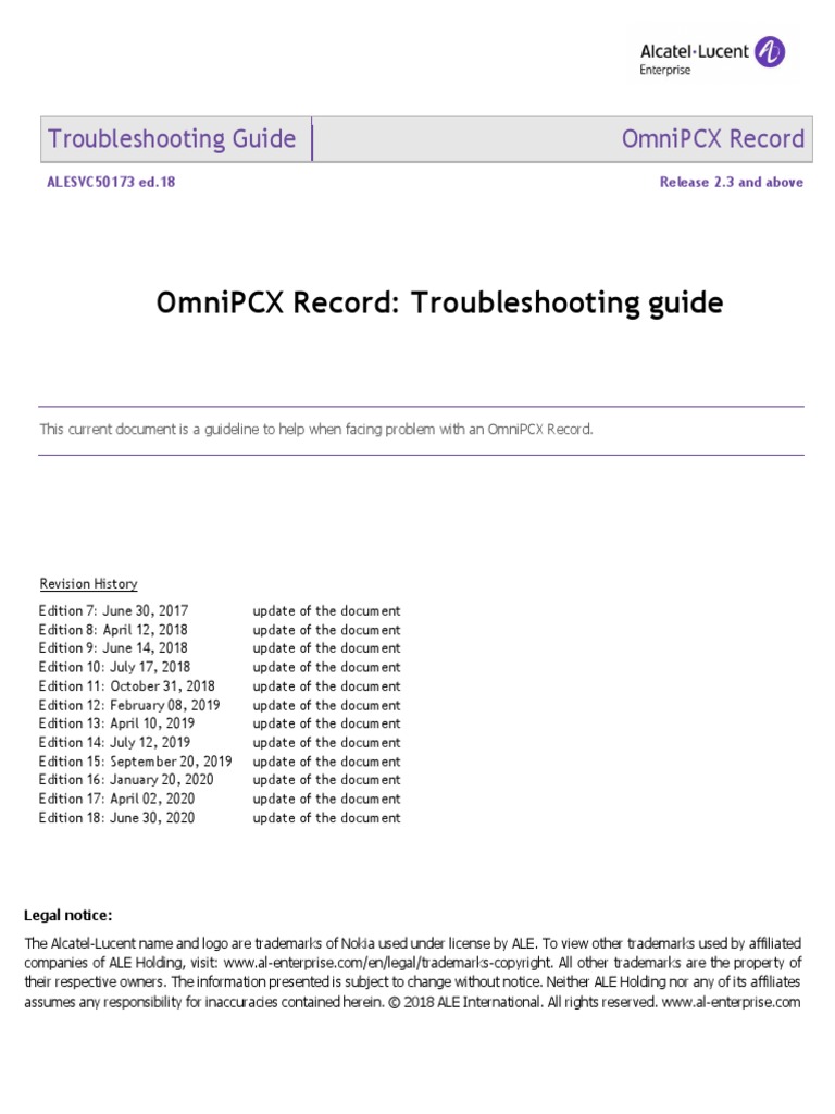 Troubleshooting Guide Omnipcx Record | PDF | Session Initiation Protocol |  Server (Computing)