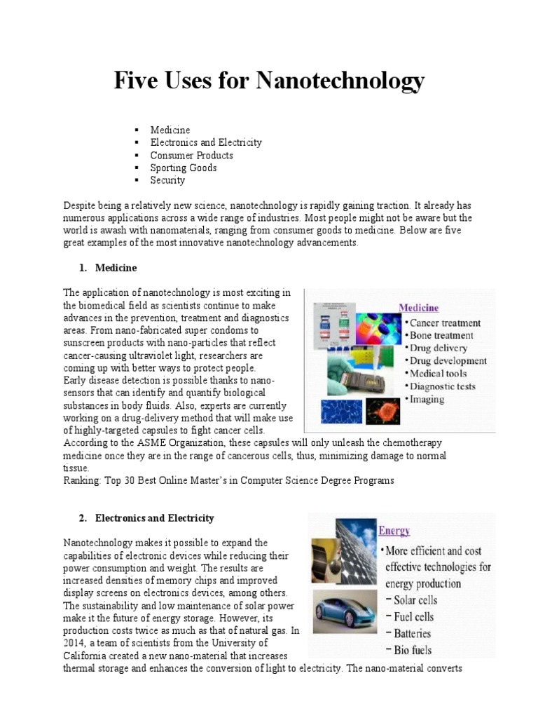 Five Key Applications of Nanotechnology | PDF | Nanotechnology ...