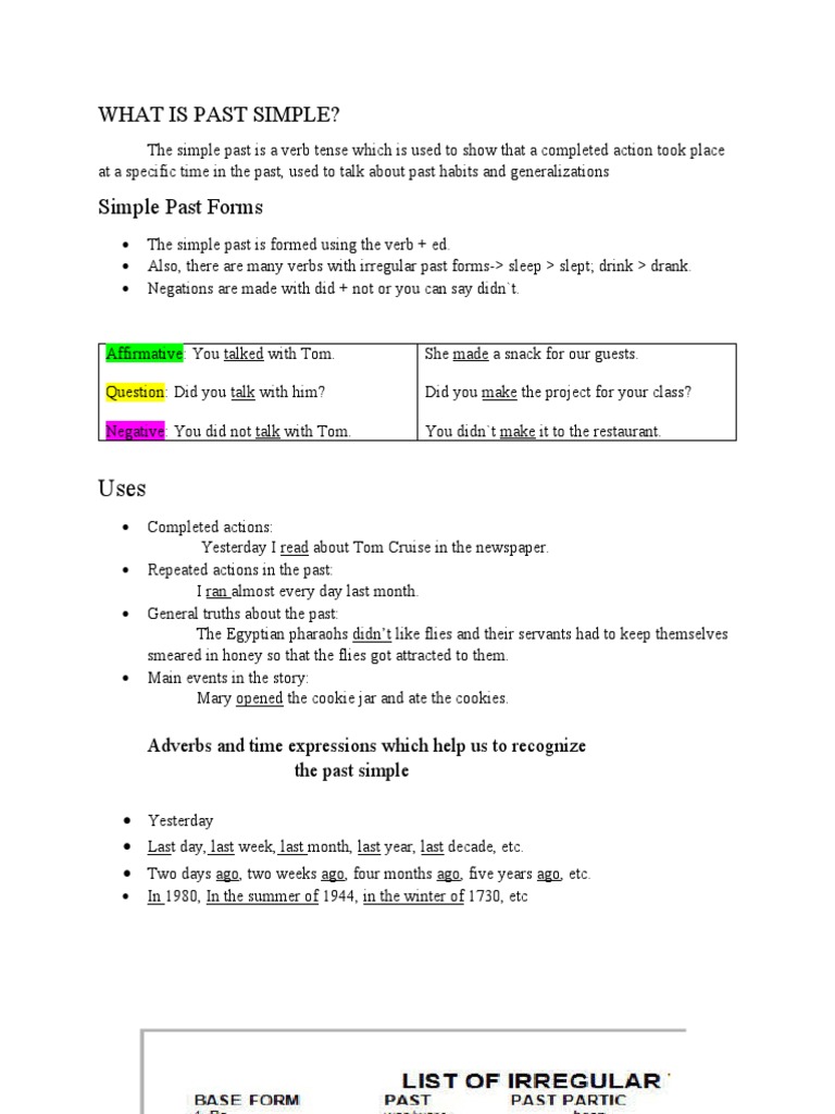 Understanding Past Simple Tense | PDF | Language Arts & Discipline