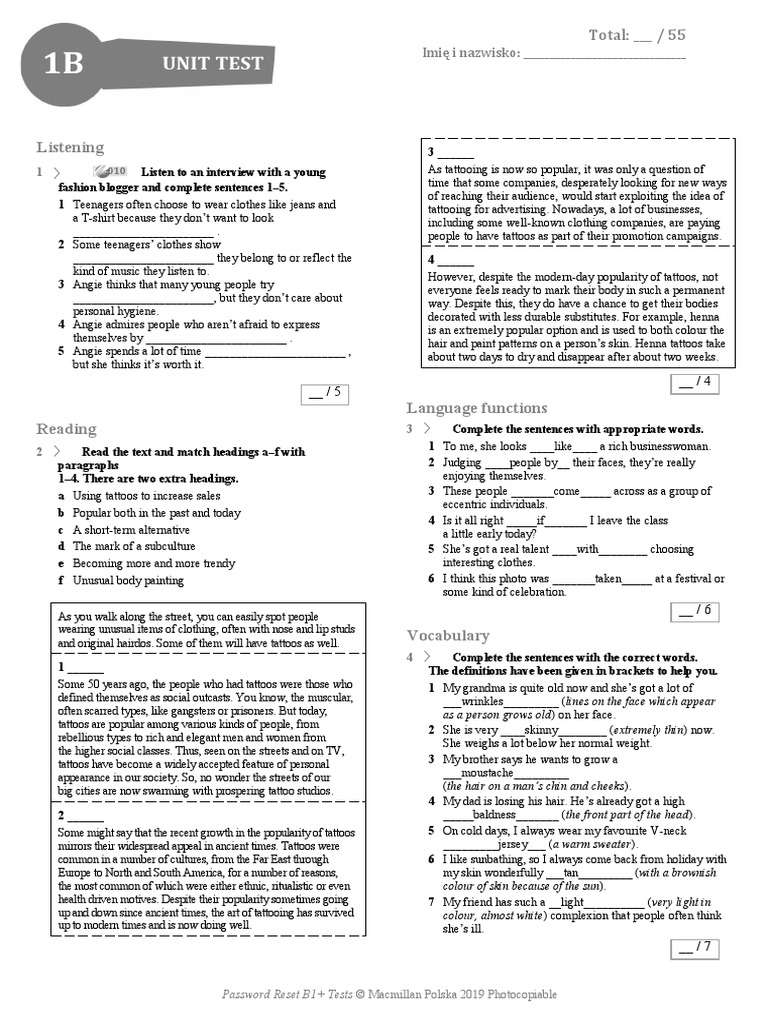 Password Reset B1+ Test Unit 1