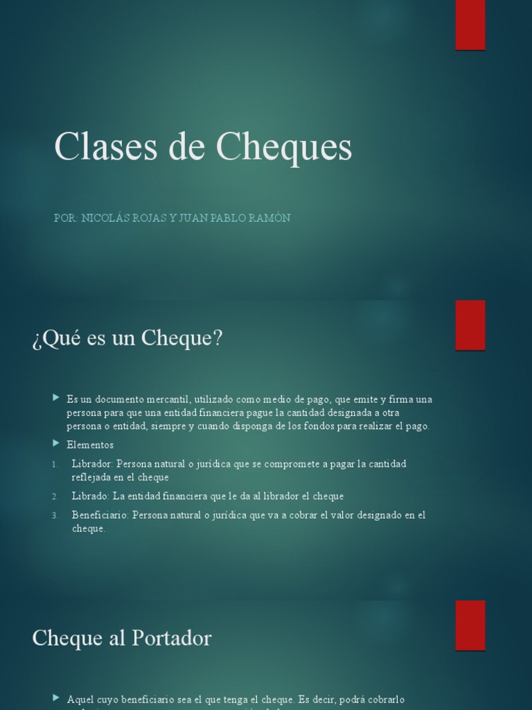 Clases De Cheques Presentación Pdf Cheque Servicios Economía