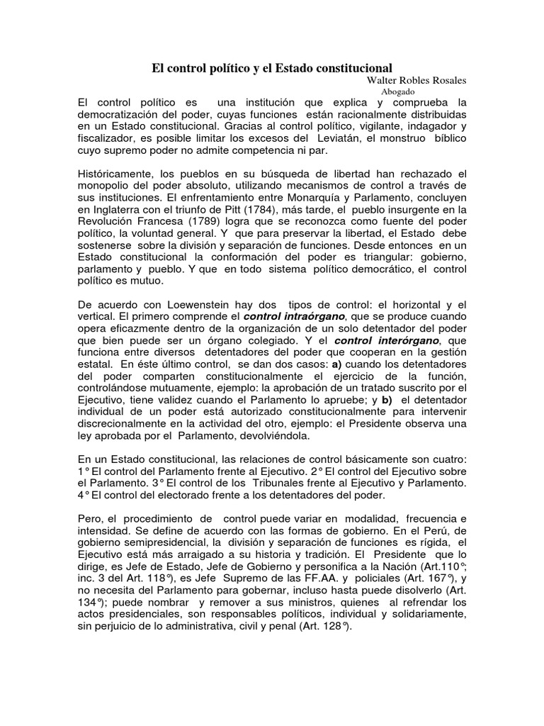 Control Político en el Estado Constitucional | PDF | Parlamento ...