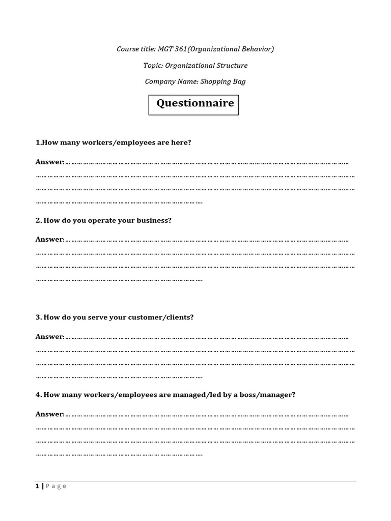 Questionnaire Shopping Bag PDF Employment Labor