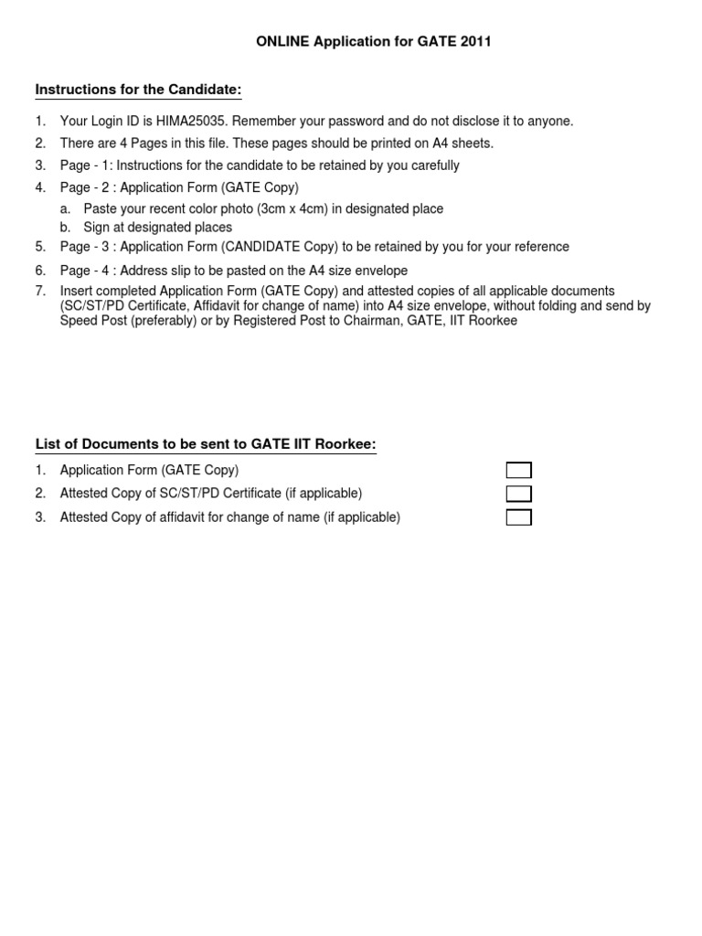 GATE 2011 Application Instructions | PDF