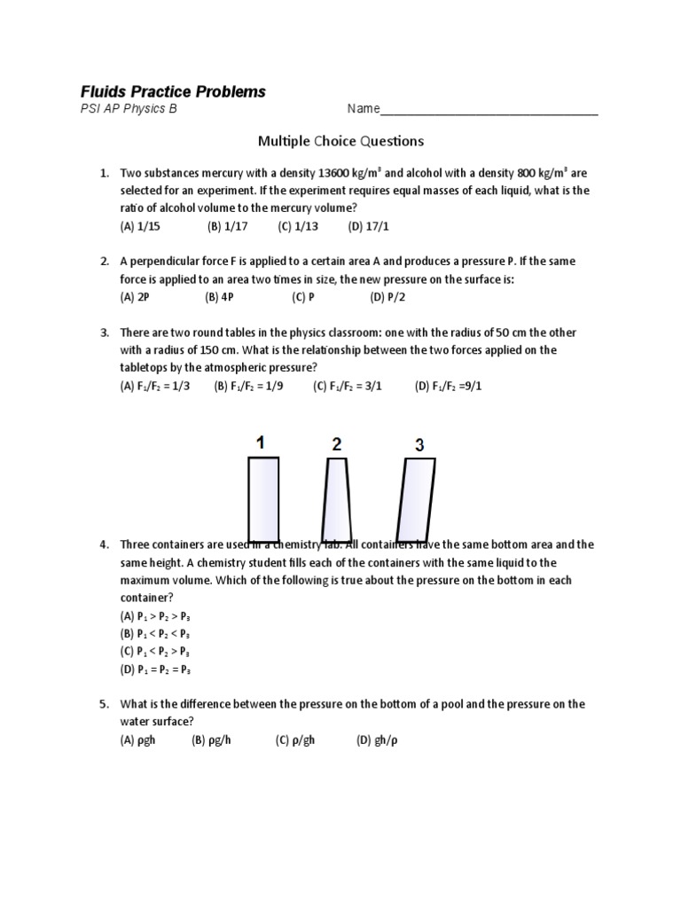 Fluids Practice Problems Multiple Choice Questions Pdf Buoyancy