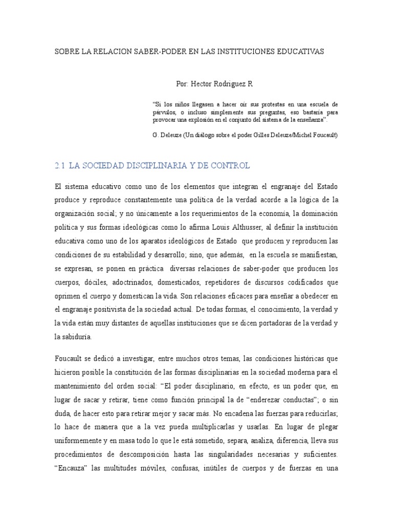 Saber y poder en la educación moderna | PDF | Michel Foucault | Gilles ...