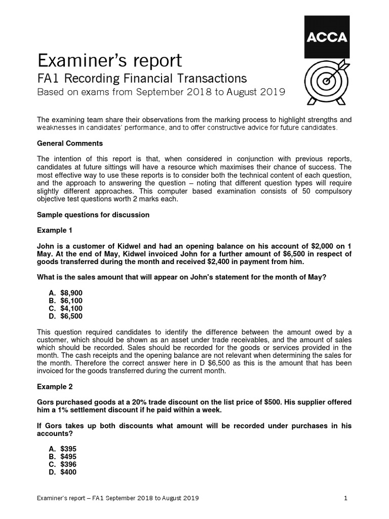 FA1 September 2018 To August 2019 | PDF | Bookkeeping | Accounts Payable