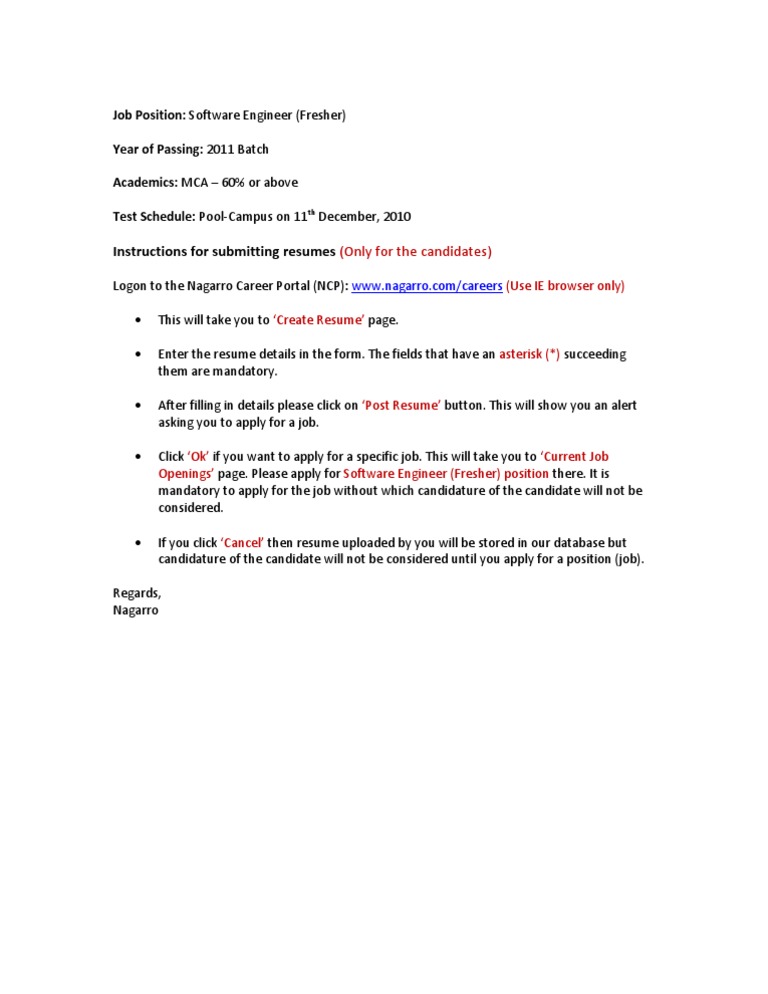 Guidelines For Submitting Resume | PDF | Computers