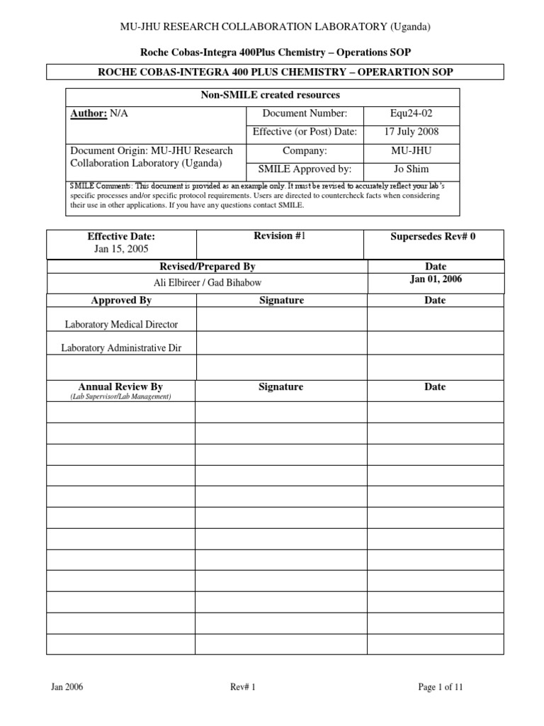 Roche Cobas Integra 400 Plus Operartion Sop 4 1 PDF | PDF | Calibration ...
