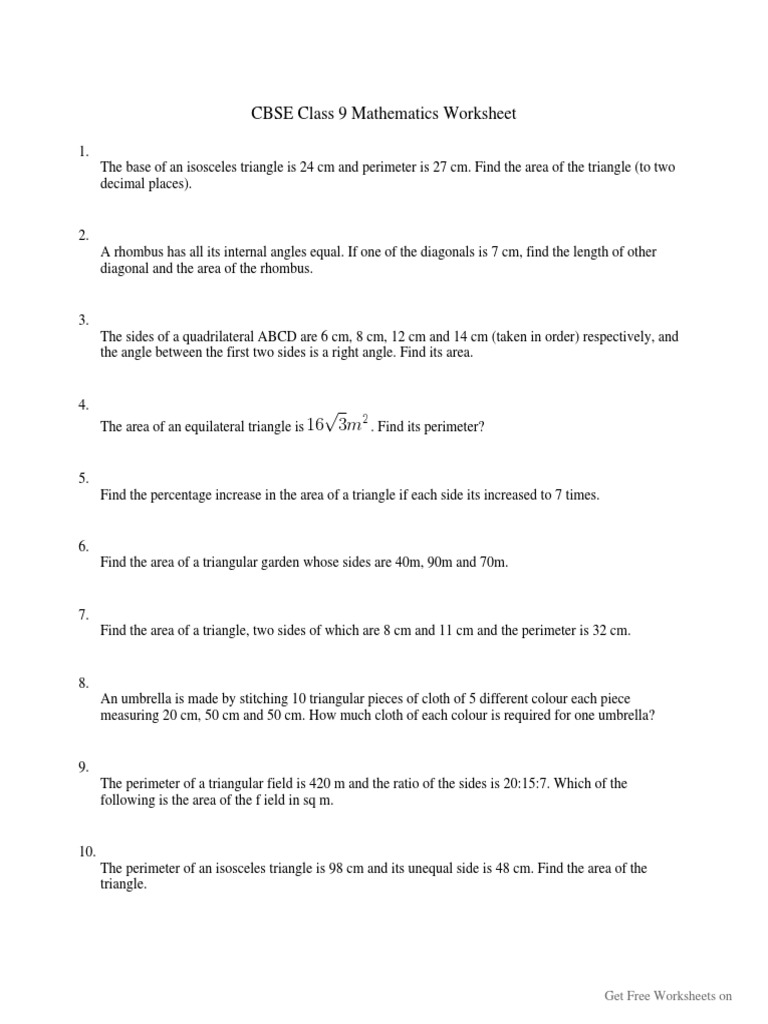 Class 9 Triangles Worksheet PDF | PDF | Area | Triangle