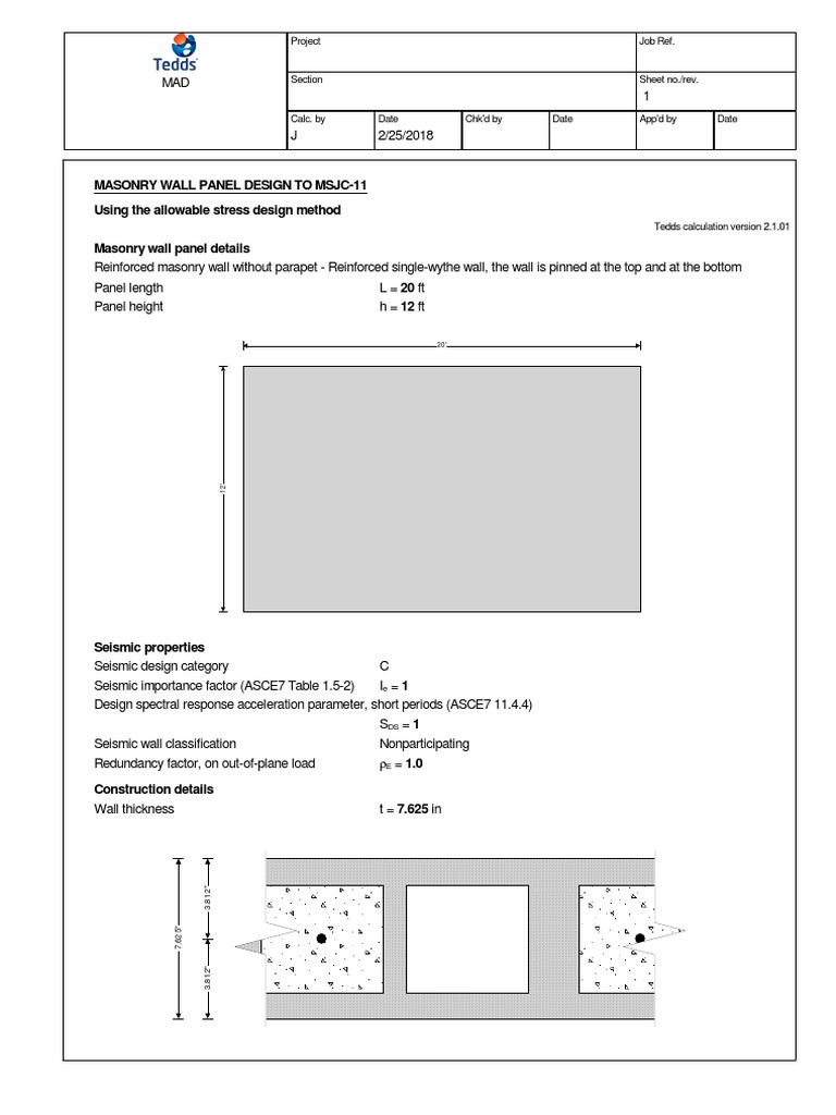 Masonry Wall Panel Design To Msjc-11 Using The Allowable Stress Design ...