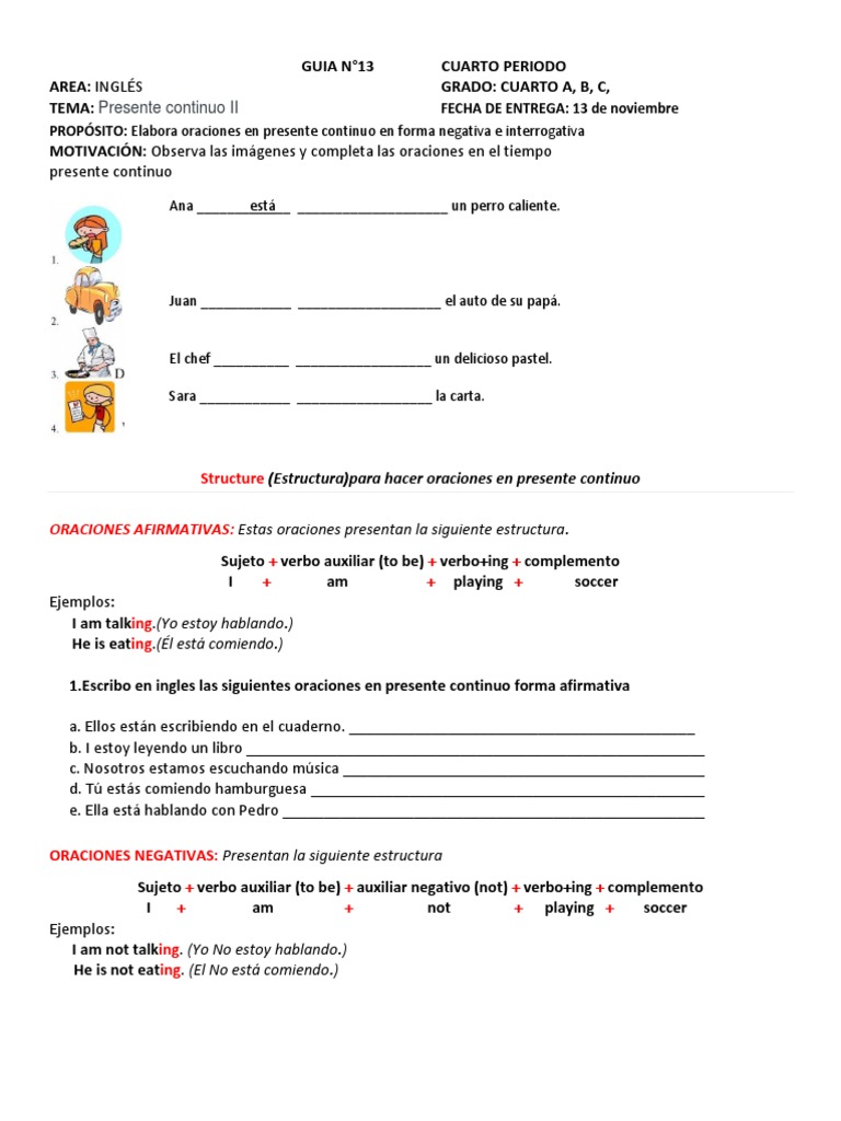 Ejercicios de Presente Continuo en Inglés | PDF | Gramática | Sintaxis